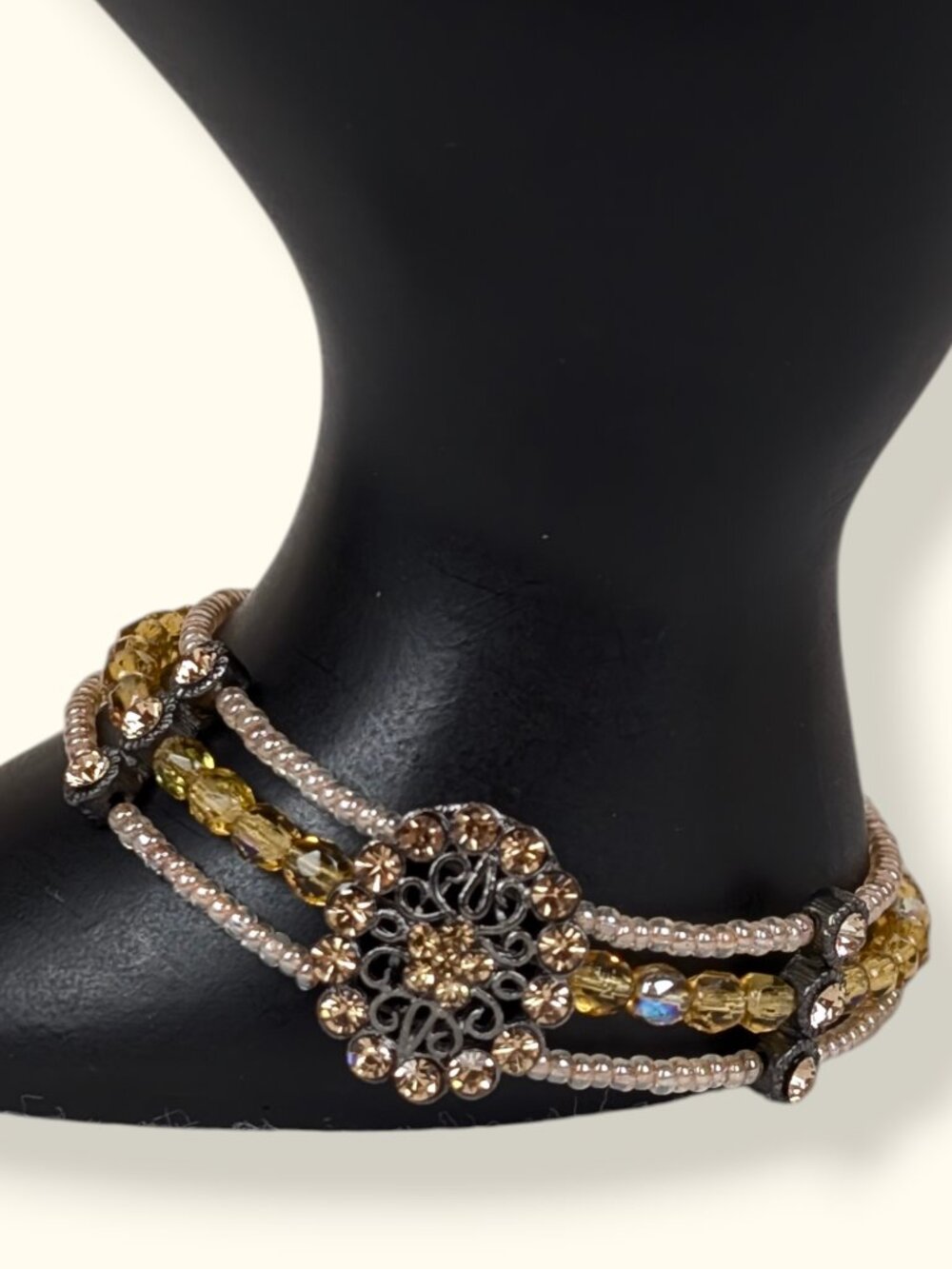 3-Strand Beaded Crystal Accent Bracelet